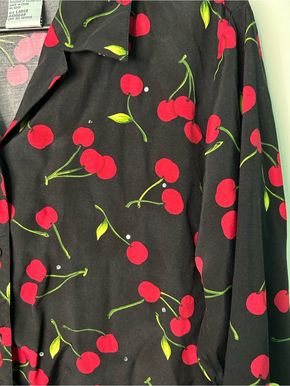 Vintage 80s cherry print top with rhinestones button up blouse - Picture 3 of 6